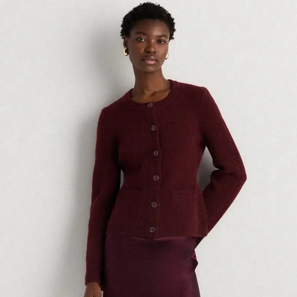 NWT! | QUINCE Mongolian Cashmere Structured Cardigan Sweater | Rich Burgundy | S - Picture 3 of 14